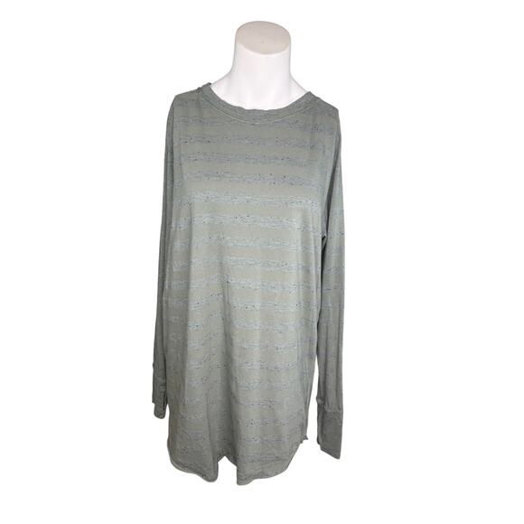 Free People We the Free Shirt Small Oversized Green Subtle Stripes Thumbholes - Picture 5 of 5